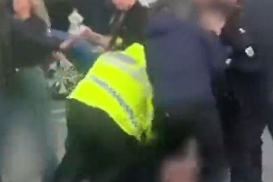 Police draw Tasers as they're filmed tackling huge fight outside pub after football match